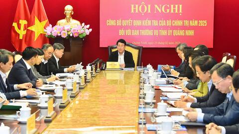 Hội nghị công bố quyết định kiểm tra của Bộ Chính trị đối với Ban Thường vụ Tỉnh ủy Quảng Ninh
