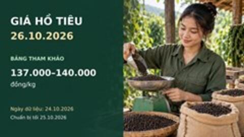 Giá hồ tiêu hôm nay 26.10.2026: Chờ tín hiệu thu mua đầu tuần