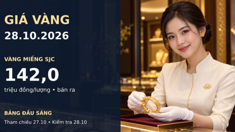 Giá vàng hôm nay 28.10.2026: Vàng thế giới tăng mạnh phiên sáng
