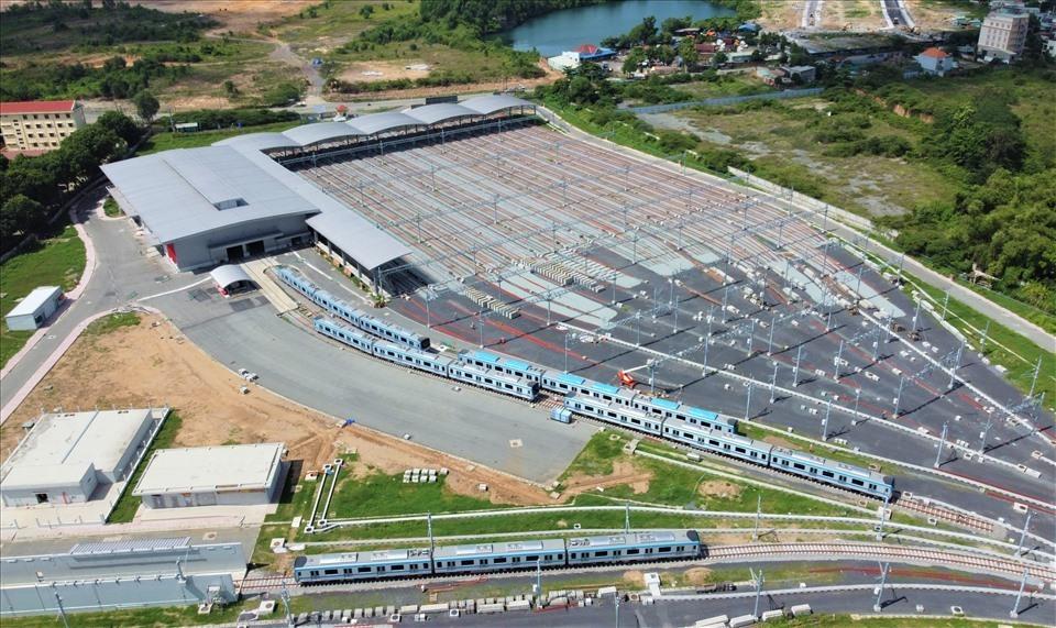 Các đoàn tàu metro số 1 tại Depot Long Bình (Thành phố Thủ Đức). Ảnh: Anh Tú