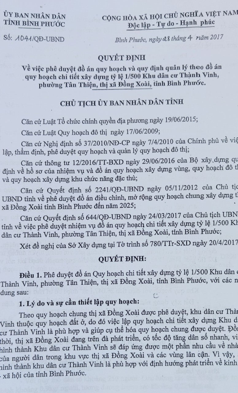 Quyết định phê duyệt đồ án quy hoạch chi tiết xây dựng tỷ lệ 1/500 với dự án. (Ảnh: Trường Giang)