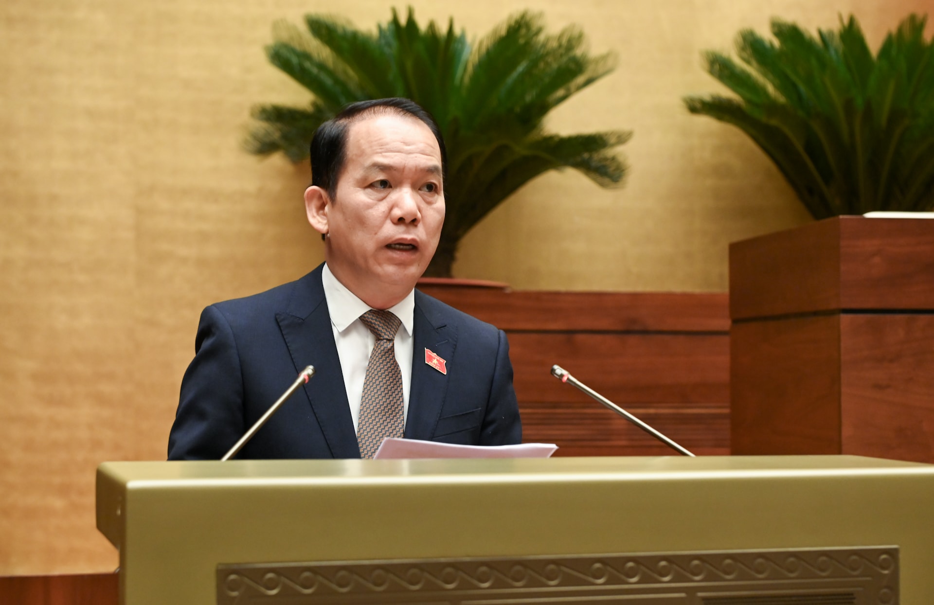 Chủ nhiệm Ủy ban Pháp luật và Tư pháp của Quốc hội Hoàng Thanh Tùng trình bày báo cáo thẩm tra. Ảnh: VPQH