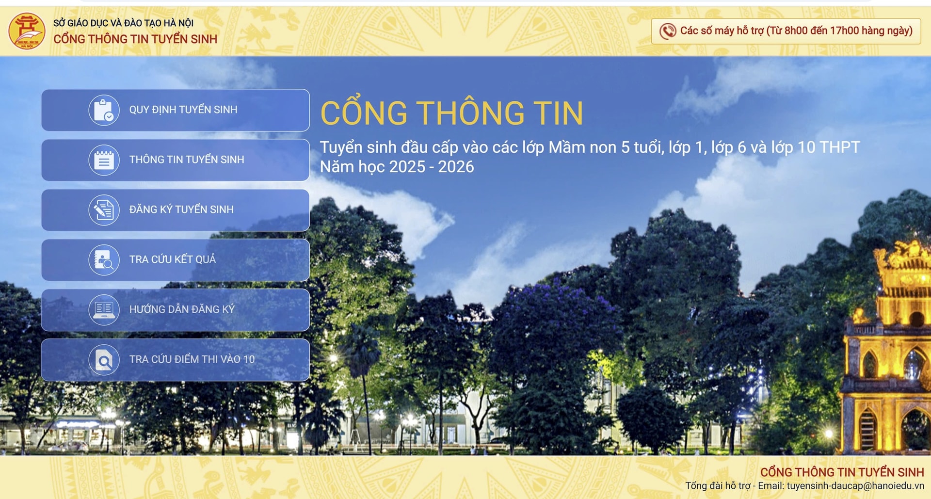 Cổng đăng ký tuyển sinh trực tuyến của thành phố Hà Nội.