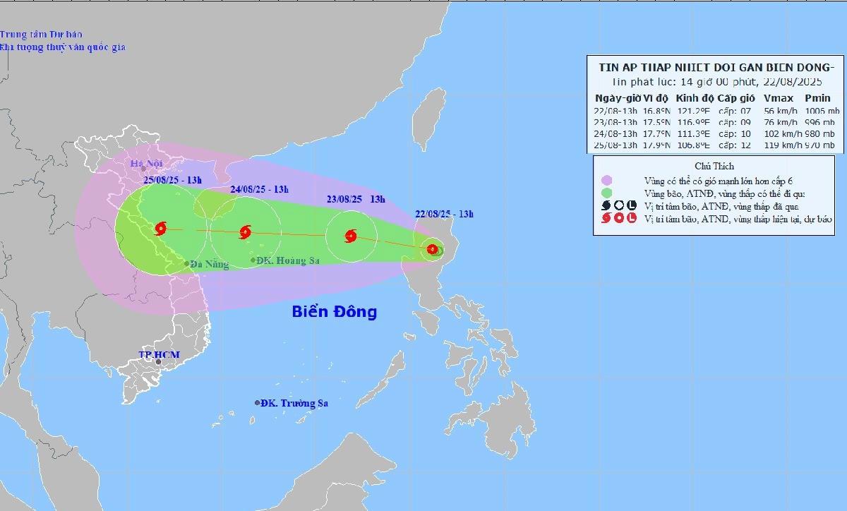 Dự báo đường đi, khu vực ảnh hưởng của bão số 5. Nguồn: NCHMF.