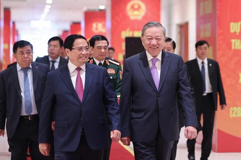 Tổng Bí thư Tô Lâm, Thủ tướng Phạm Minh Chính và các đại biểu dự Lễ kỷ niệm 80 năm thành lập Chính phủ nước Cộng hòa xã hội chủ nghĩa Việt Nam ngày 20-8-2025. Ảnh: VGP/Nhật Bắc