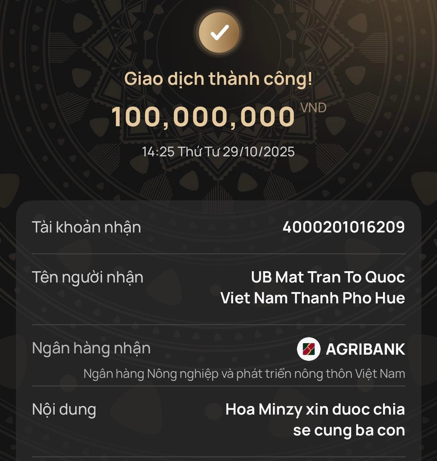 Hòa Minzy ủng hộ 100 triệu đồng tới Ủy ban Mặt trận Tổ quốc Việt Nam Thành phố Huế. hoa-minzy-1.jpg