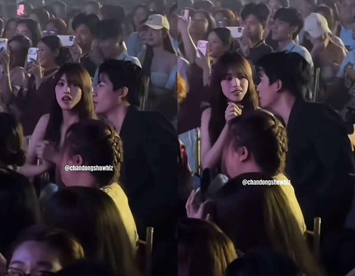 Quốc Anh và Tiểu Vy trò chuyện rôm rả, ăn ý. (Ảnh từ TikTok Chấn động showbiz)