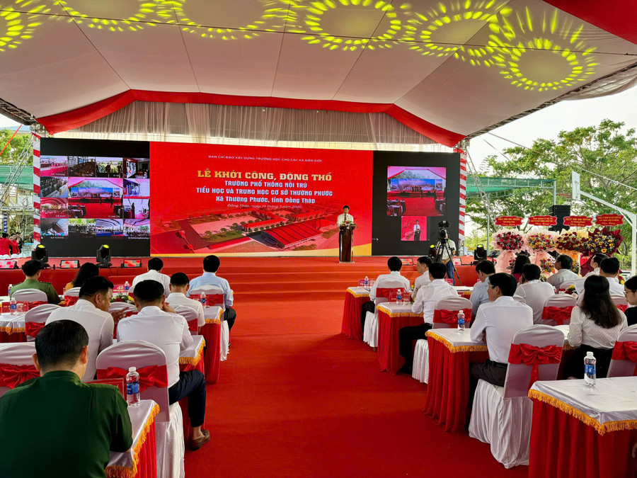 Quang cảnh Lễ khởi công, động thổ các trường phổ thông nội trú liên cấp tại tỉnh Đồng Tháp.