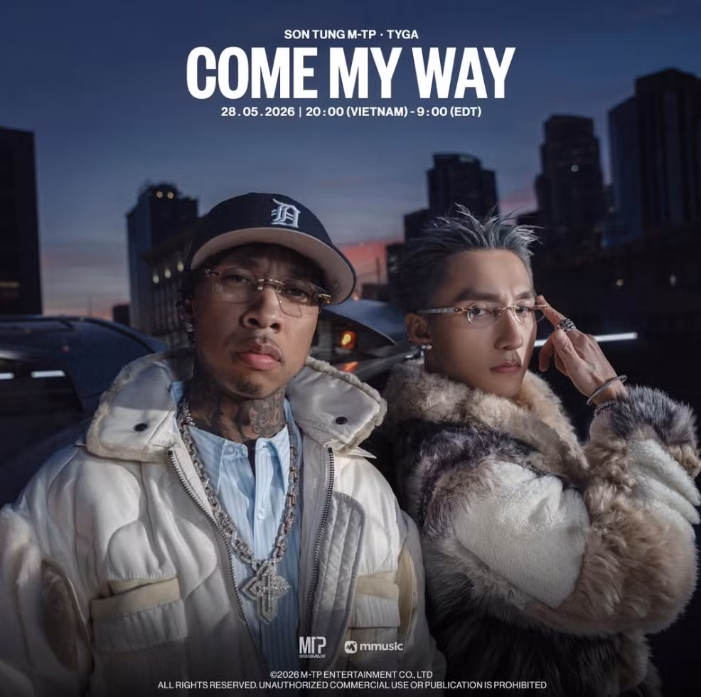 Sơn Tùng M-TP chính thức phát hành MV mới mang tên “Come my way” vào tối 28/5 trên mạng xã hội YouTube, đánh dấu màn hợp tác quốc tế với rapper đình đám Tyga. Ảnh: FBNV anh-man-hinh-2026-05-28-luc-215739.png