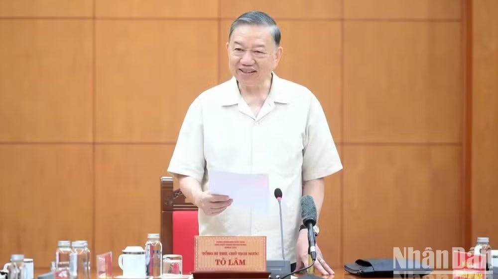 Tổng Bí thư, Chủ tịch nước Tô Lâm phát biểu tại cuộc làm việc. Ảnh: nhandan.vn