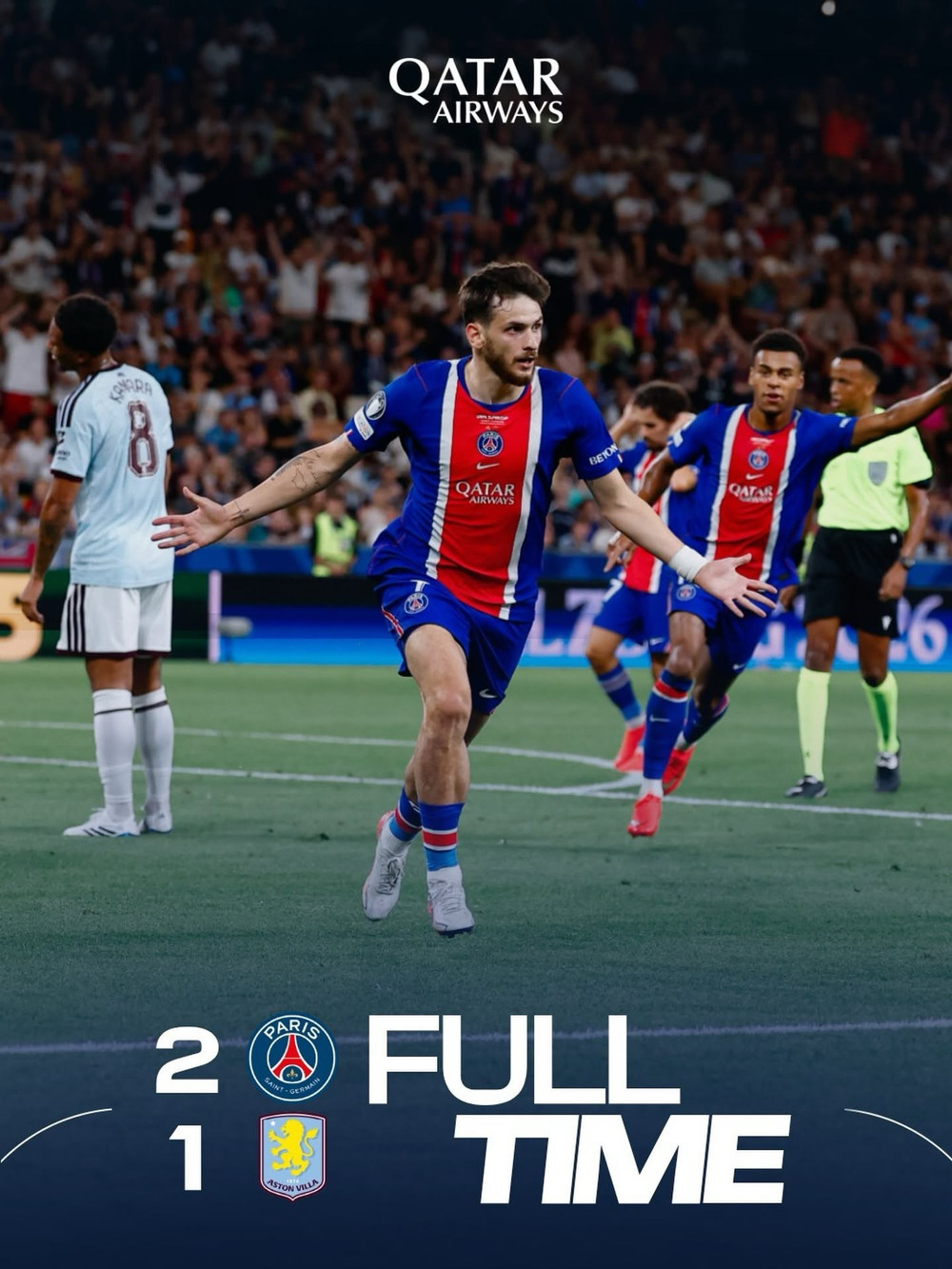 PSG vượt qua Aston Villa để có năm thứ hai liên tiếp chinh phục Siêu Cúp châu Âu. Ảnh: PSG 773316399-18616170823024163-8483395747208184184-n.jpg